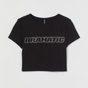 H&M Black Bedazzled Dramatic Cropped Top Size XXL